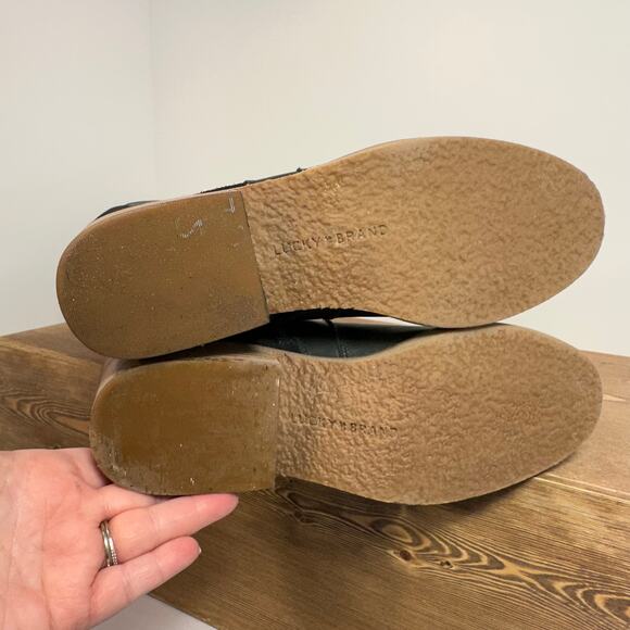 Lucky Brand Timinii Leather Tall Riding Boots Women 7.5 Black Suede Block Heel - Picture 7 of 15